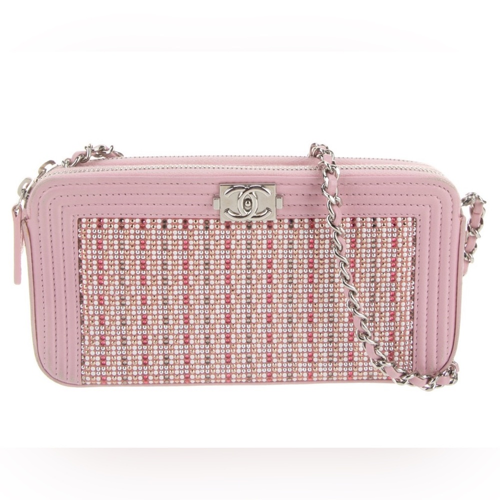 CHANEL Strass Boy Double Zip Wallet on Chain Leather Crossbody Limited Edition